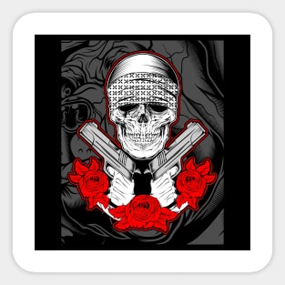 skull with red flowers and arms Sticker